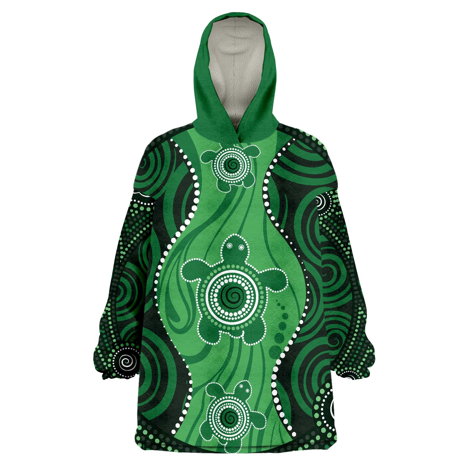 Aboriginal Dot Art Painting With Turtle - Green Wearable Blanket Hoodie - Vibe Hoodie Shop