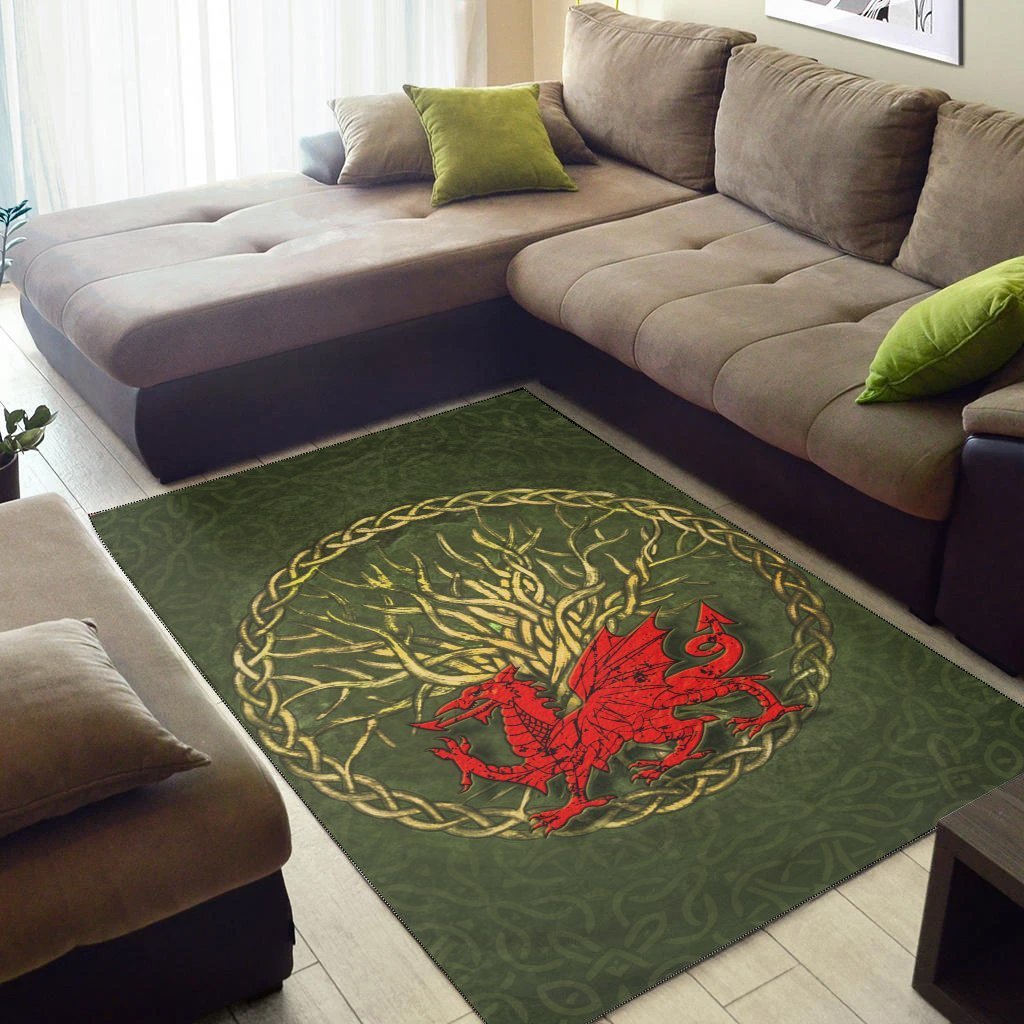 Wales Celtic Area Rug - Welsh Dragon With Celtic Tree - Vibe Hoodie Shop