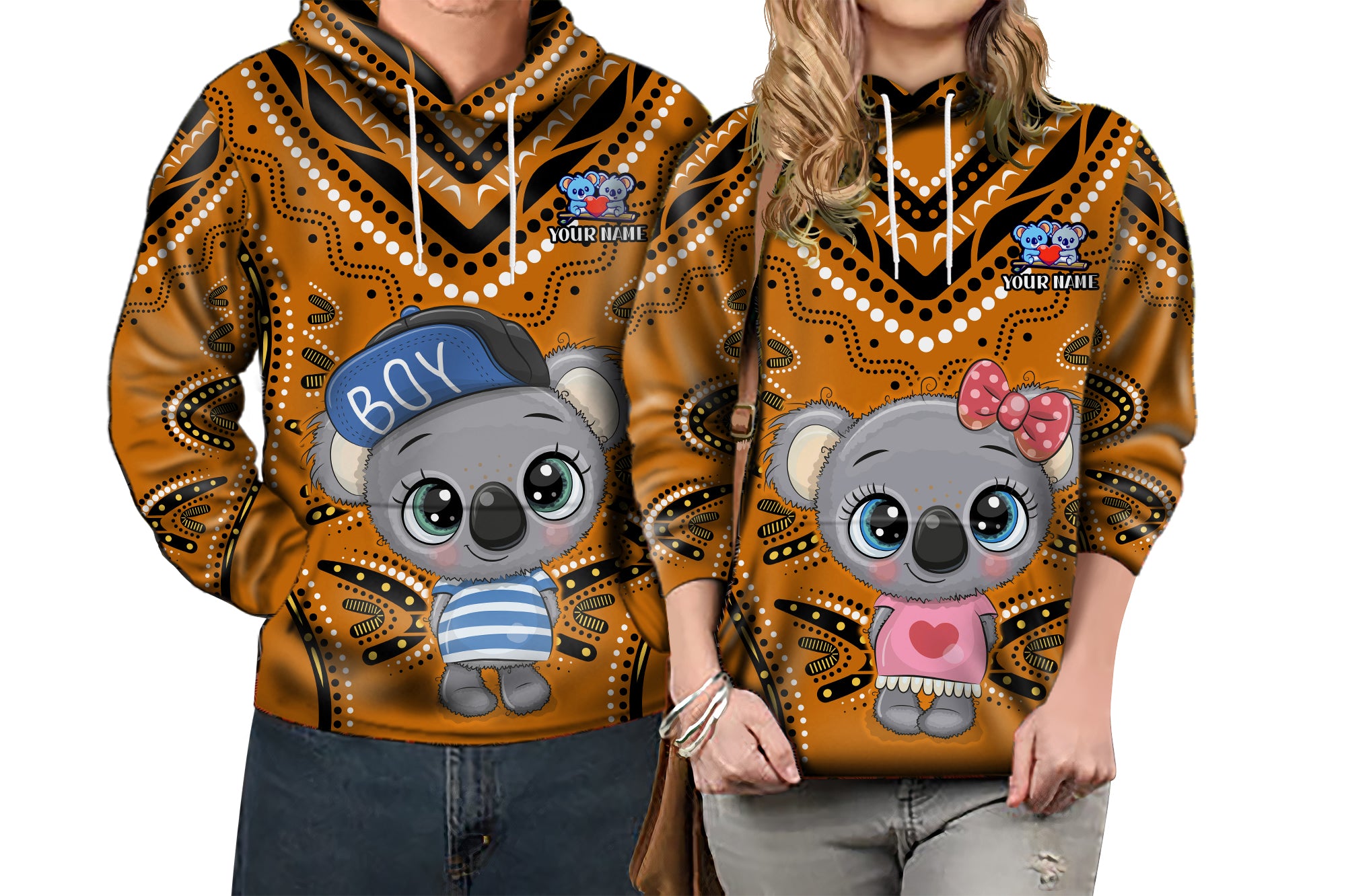 (Custom Personalised) Australia Valentine Cute Koala Couple Hoodie Aboriginal Valentine Orange LT13 - Vibe Hoodie Shop