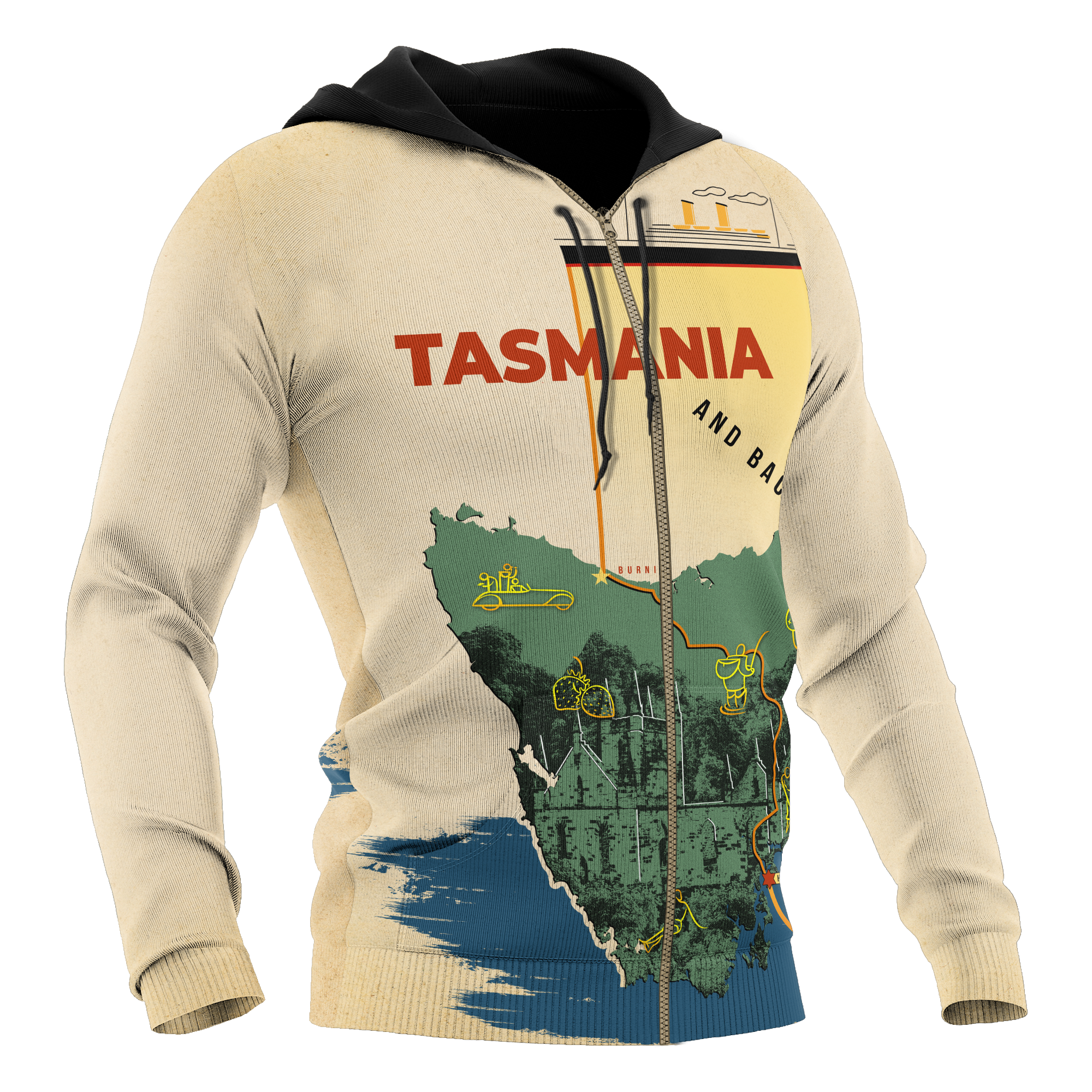 Australia Zip Up Hoodie - Tasmania Hoodie Map Landscape Art - Vibe Hoodie Shop