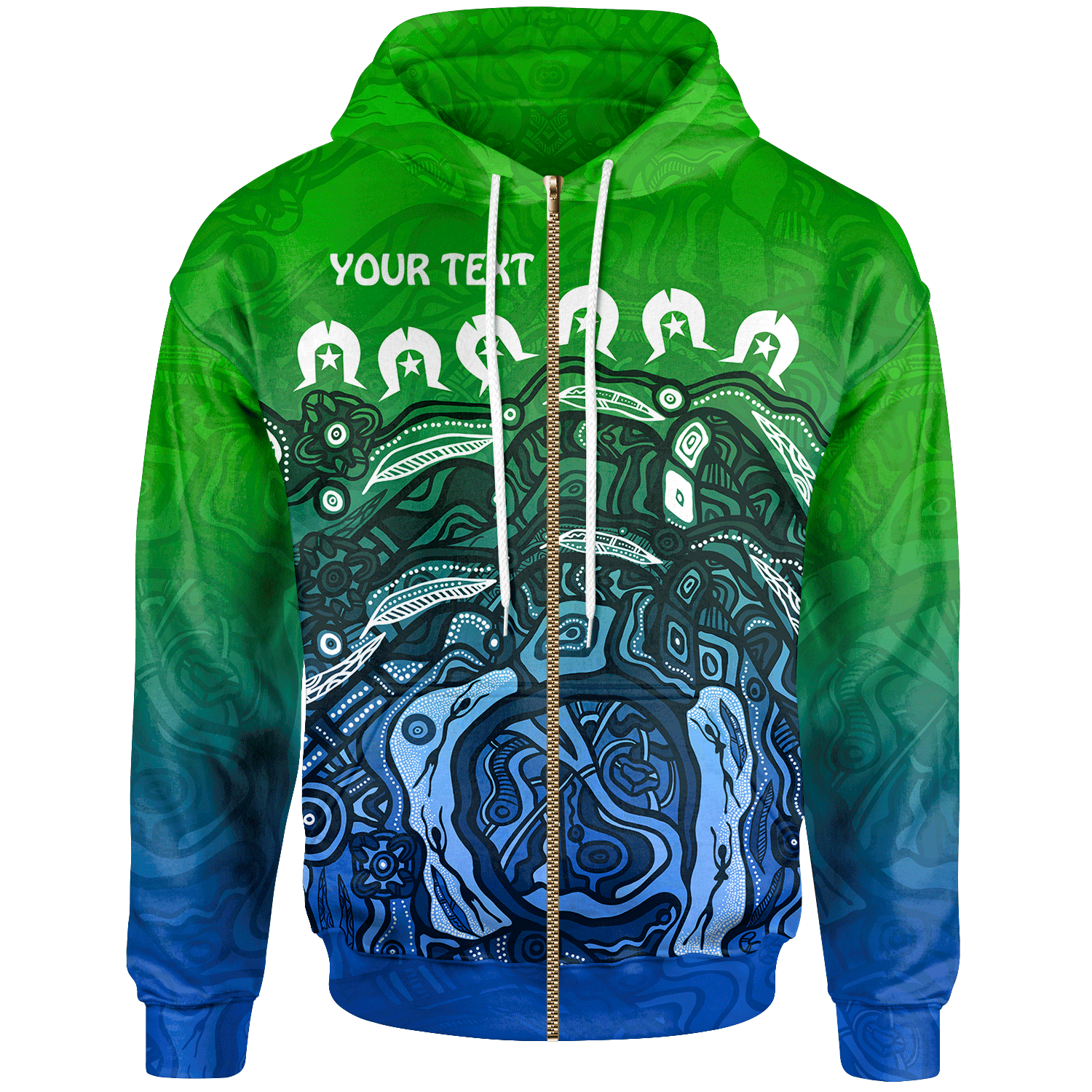 Kid - Custom Torres Strait Islands Zip - Up - Blue Ocean (For - Vibe Hoodie Shop