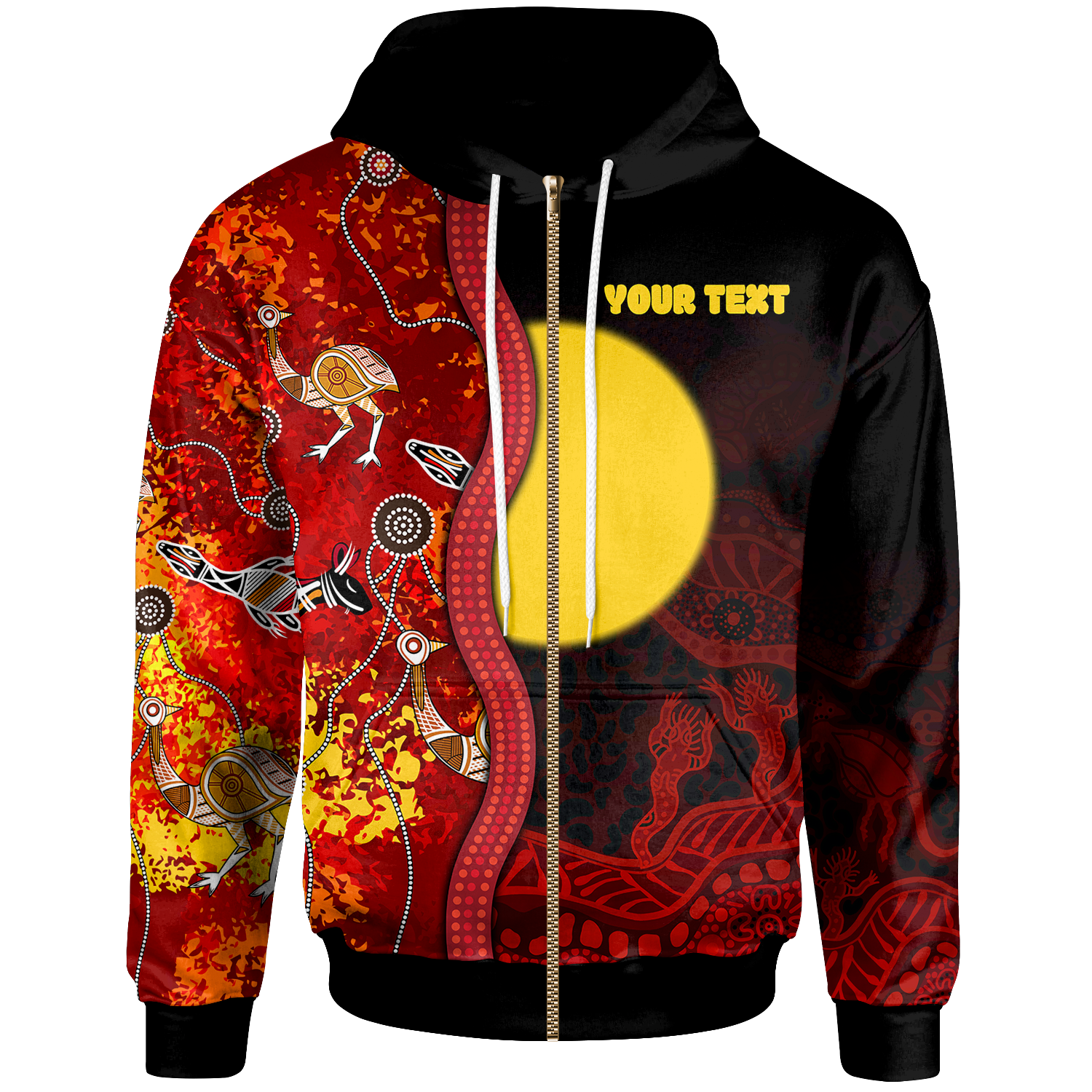 Custom Aboriginal Zip - Up Hoodie - Red Indigenous Flag - Vibe Hoodie Shop