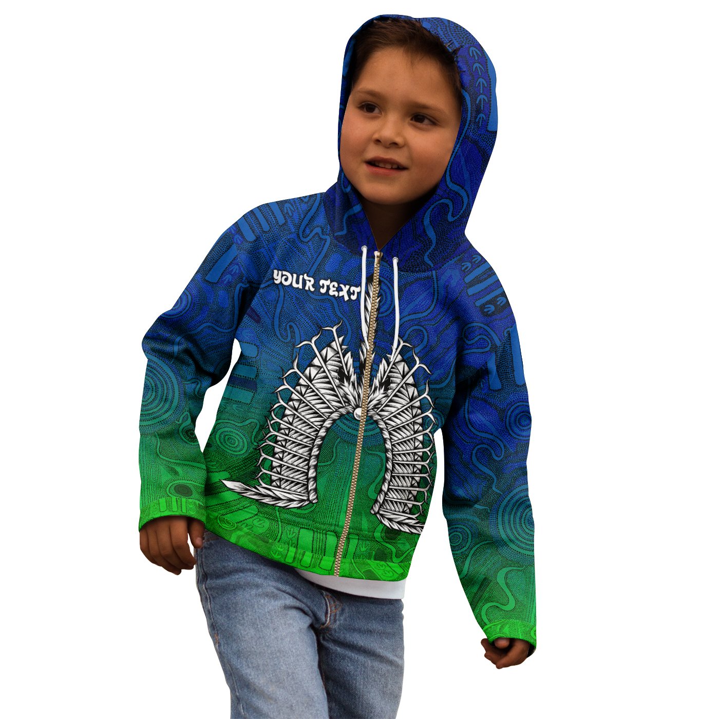 (Custom Text) Torres Strait Islanders Kid Zip - Up Hoodie - Dhari Mask - Vibe Hoodie Shop