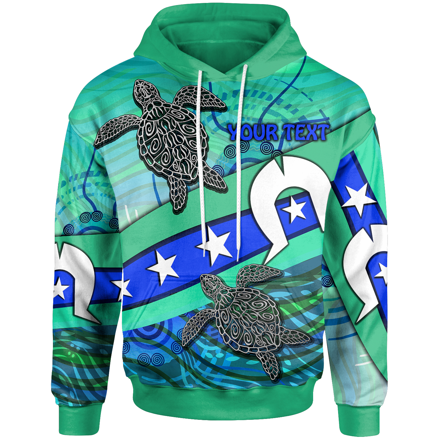 Personalised Hoodie - Torres Strait Flag And Turtle - Vibe Hoodie Shop