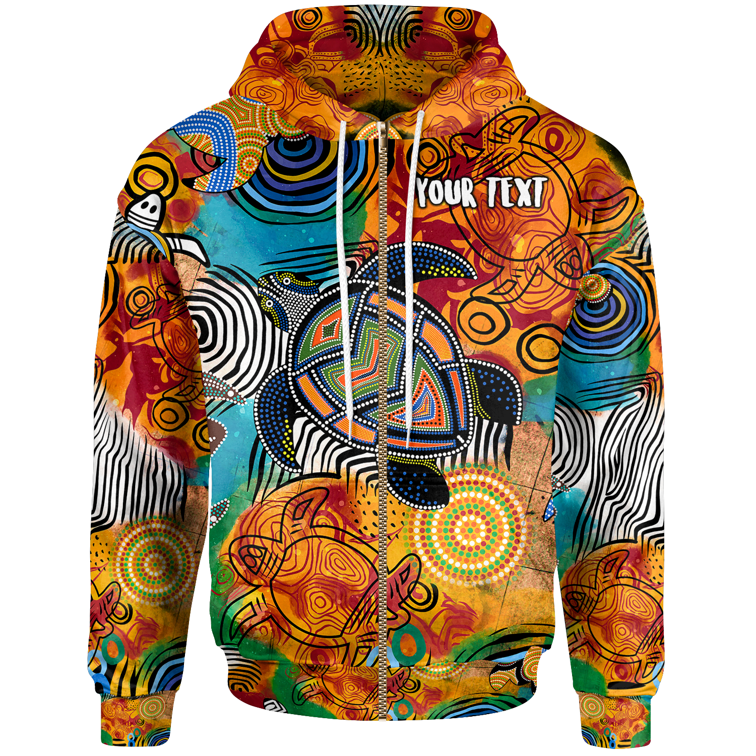 (Custom Your Text) Aboriginal Personalised Zip - Up Hoodie - Turtle Indigenous Art - Vibe Hoodie Shop