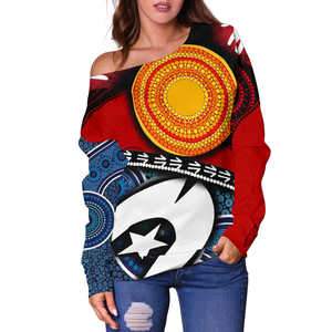 Off Shoulder Sweater - Australian NAIDOC Aboriginal and Torres Strait Islands Flags - Vibe Hoodie Shop