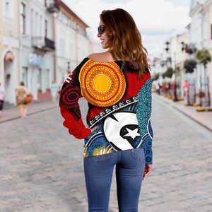 Off Shoulder Sweater - Australian NAIDOC Aboriginal and Torres Strait Islands Flags - Vibe Hoodie Shop