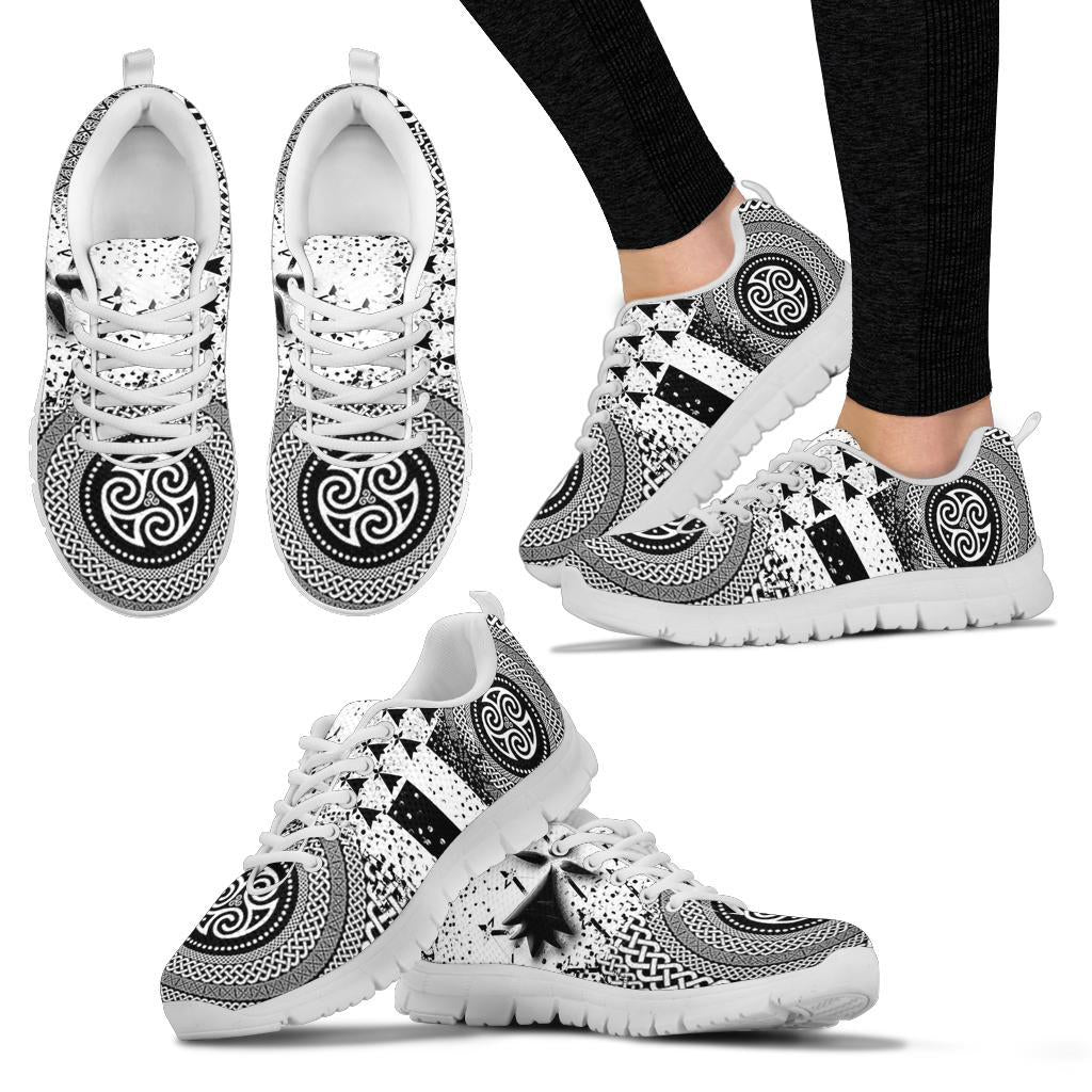 Celtic Brittany Sneakers - Brittany Flag With Stoat Ermine and Triskelion Symbols - Vibe Hoodie Shop