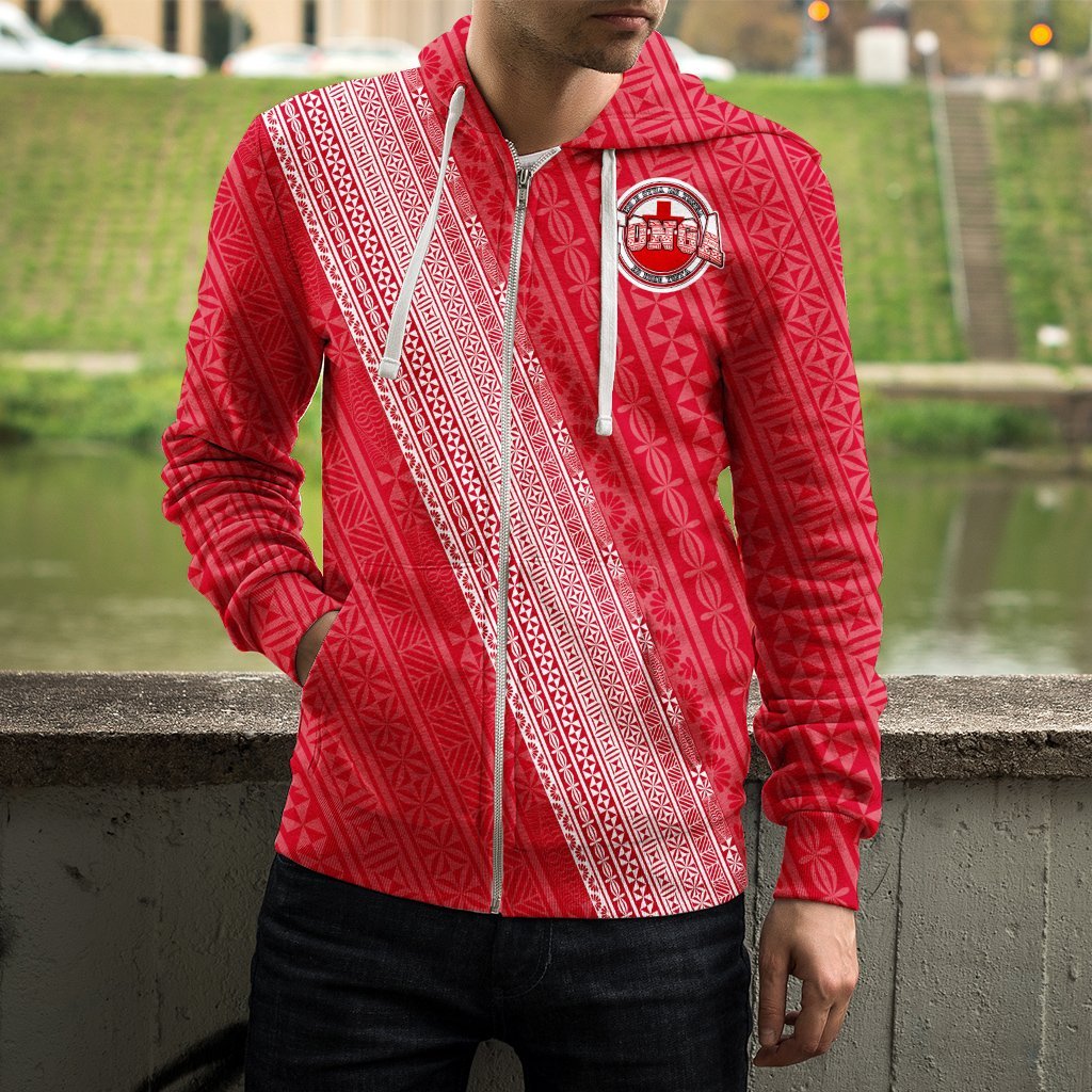 Tonga Pattern And Flag Zip - Up Hoodie - Vibe Hoodie Shop