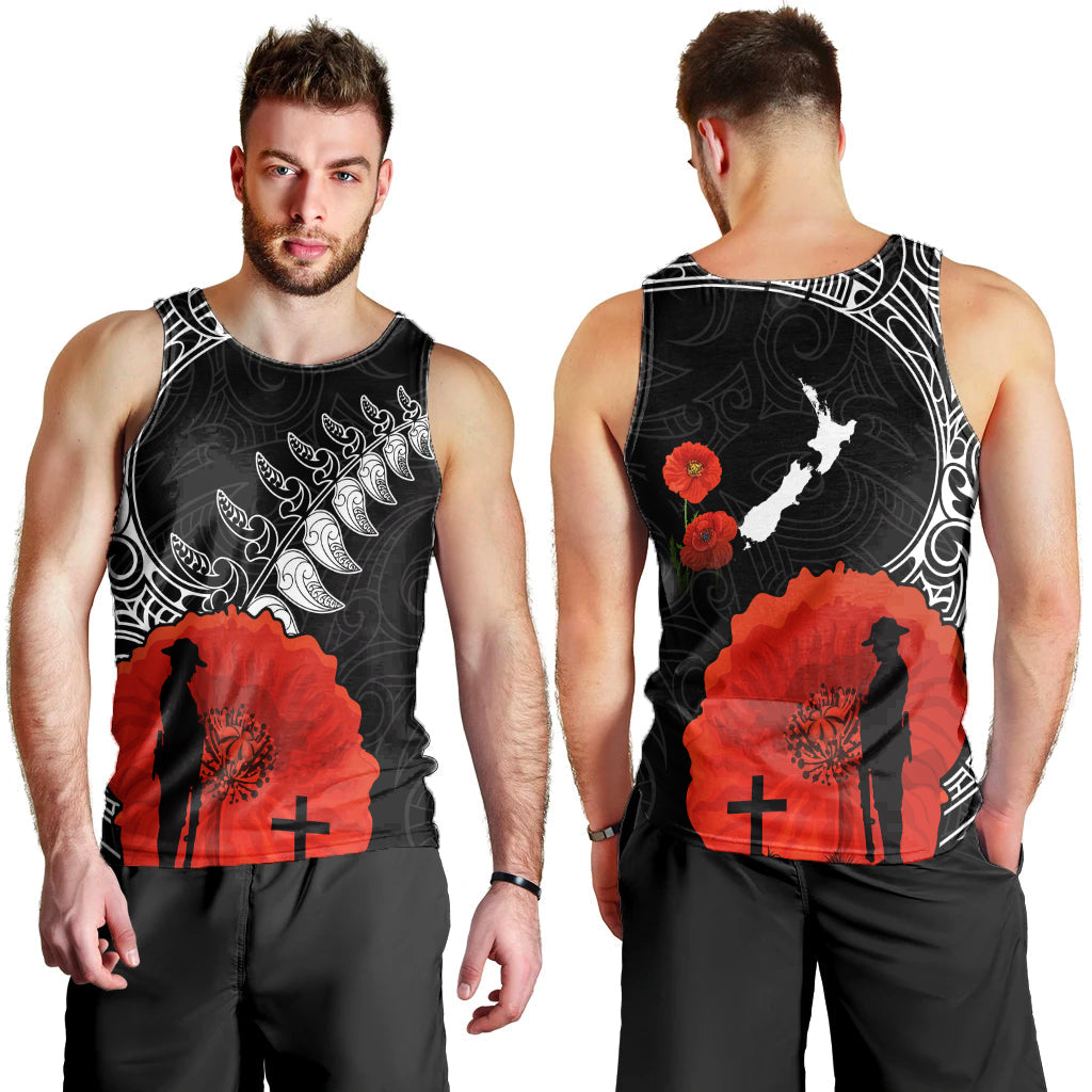 New Zealand ANZAC 2022 Men Tank Top Maori Mix Fern Poppy - Vibe Hoodie Shop