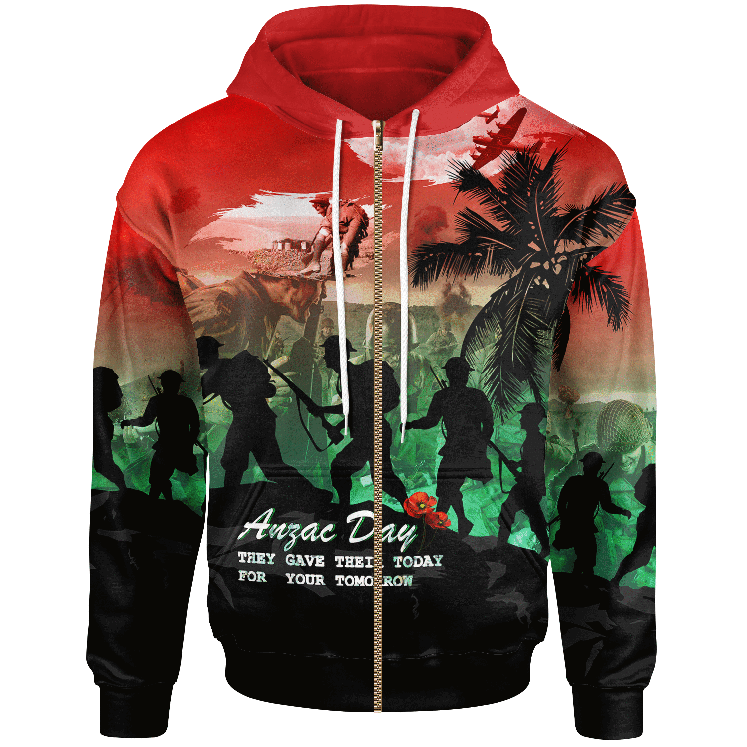 ANZAC Zip - Up Hoodie - They Gave Their Today For Your Tomorrow - Vibe Hoodie Shop