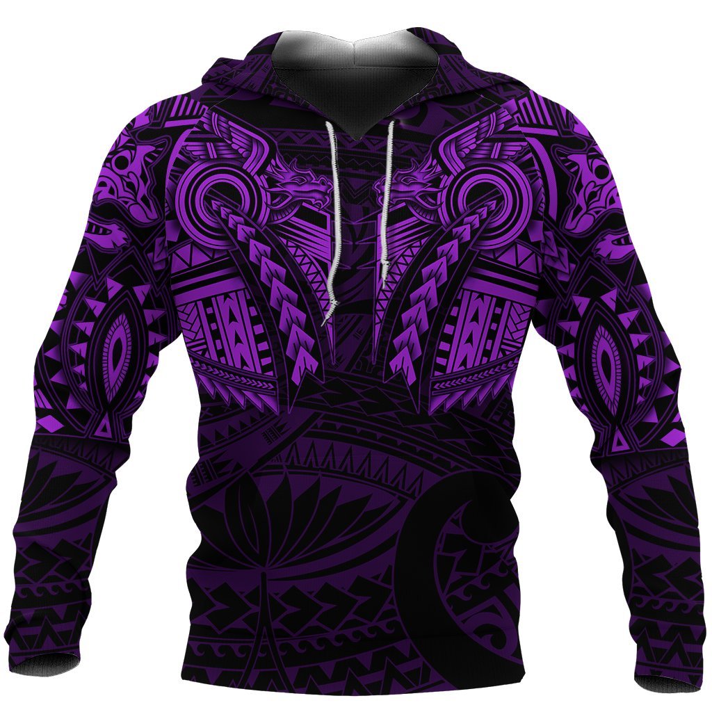 New Zealand Hoodie, Maori Tattoo Wolf Dragon Pullover Hoodie - Purple - Vibe Hoodie Shop