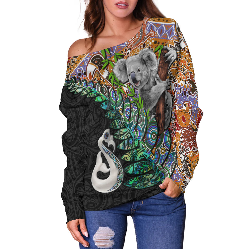 New Zealand Maori Manaia and Australian Aboriginal Koala Off Shoulder Sweater LT4 - Vibe Hoodie Shop