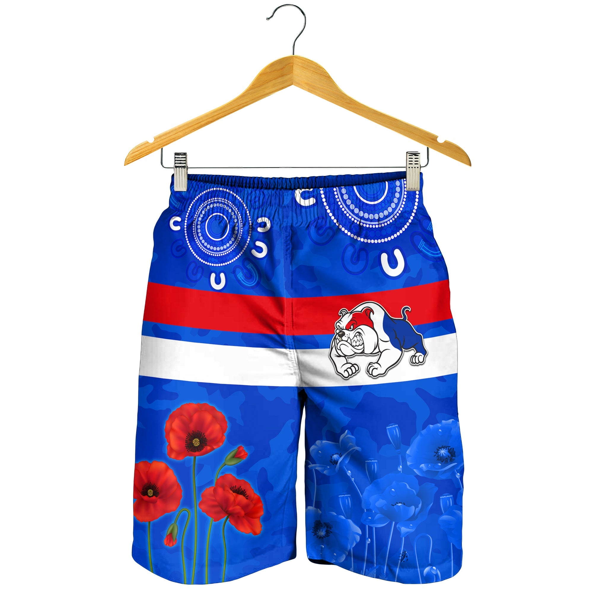 Bulldogs ANZAC 2022 Men Shorts Western Dogs Aboriginal Poppy - Vibe Hoodie Shop