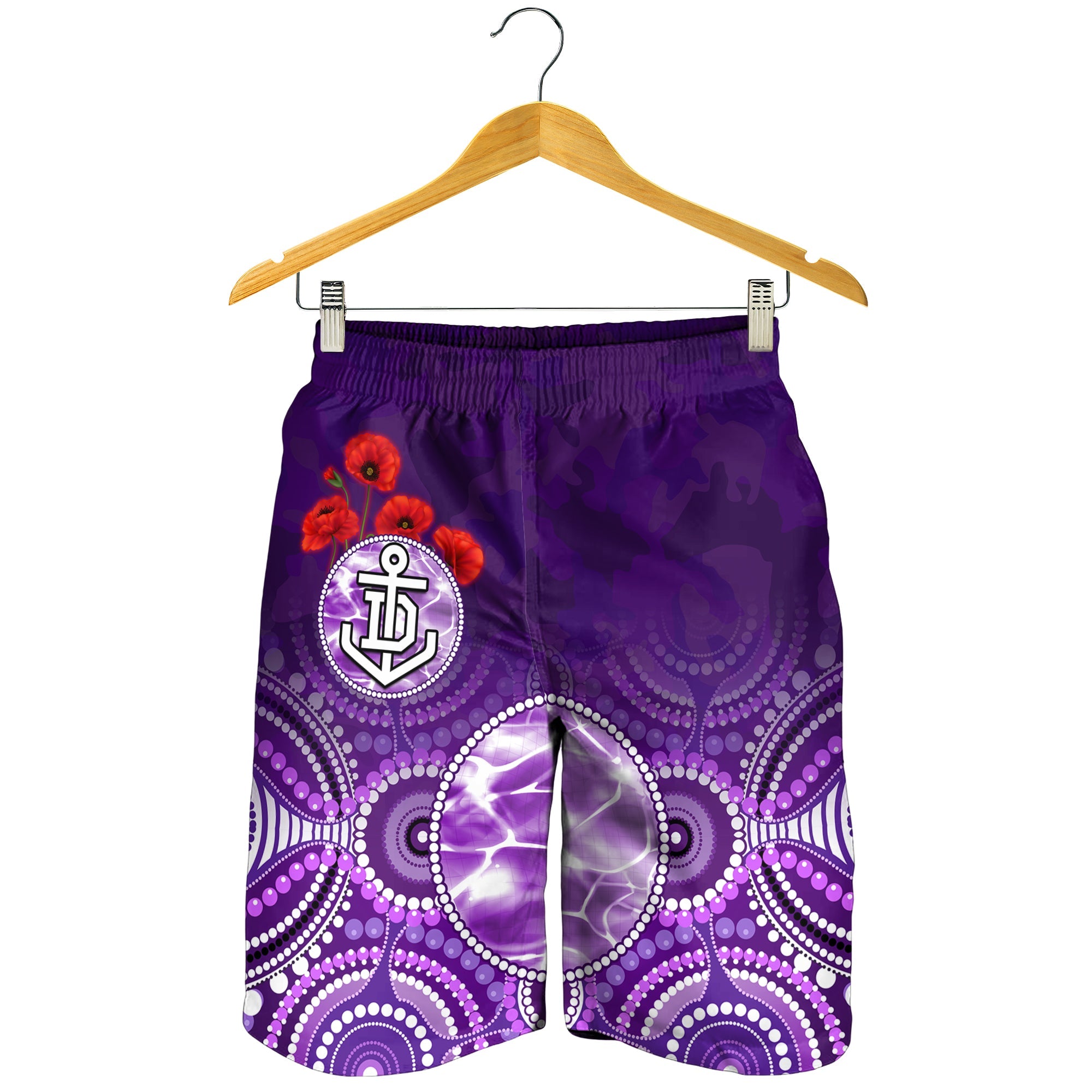 Dockers ANZAC 2022 Men Shorts Fremantle Football Aboriginal Poppy Flowers - Vibe Hoodie Shop