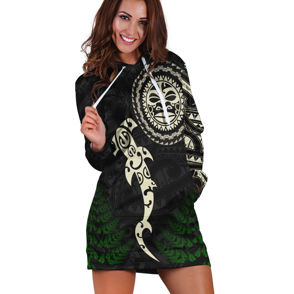 Aotearoa Fern Hoodie Dress Maori Manaia and Fish - Vibe Hoodie Shop