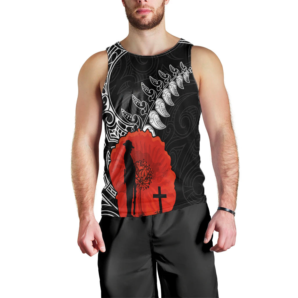 New Zealand ANZAC 2022 Men Tank Top Maori Mix Fern Poppy - Vibe Hoodie Shop