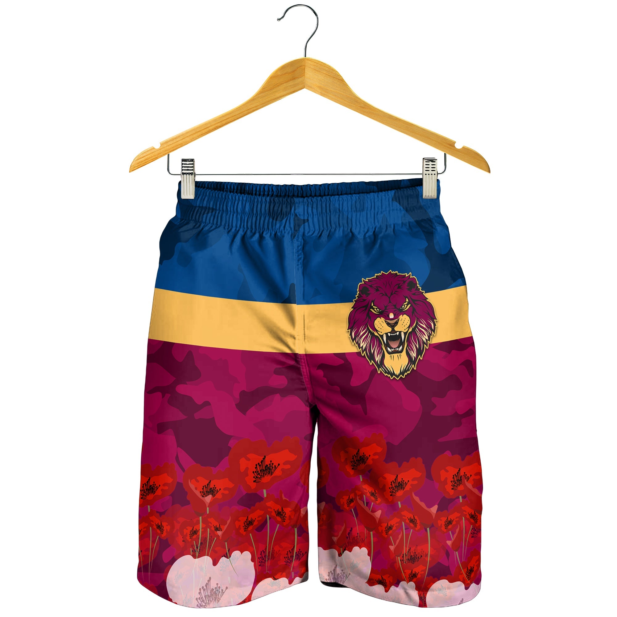 Lions ANZAC 2022 Men Shorts Brisbane Brissie Poppy Flowers - Vibe Hoodie Shop