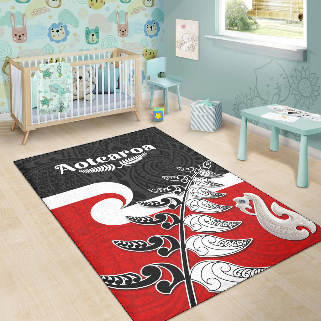 Waitangi Area Rug Aotearoa Maori Pattern Mix Fern and Manaia Koru - Vibe Hoodie Shop