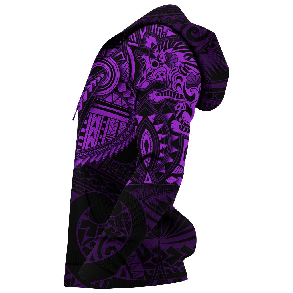 New Zealand Zip Up Hoodie, Maori Tattoo Wolf Dragon Zipper Hoodie - Purple - Vibe Hoodie Shop