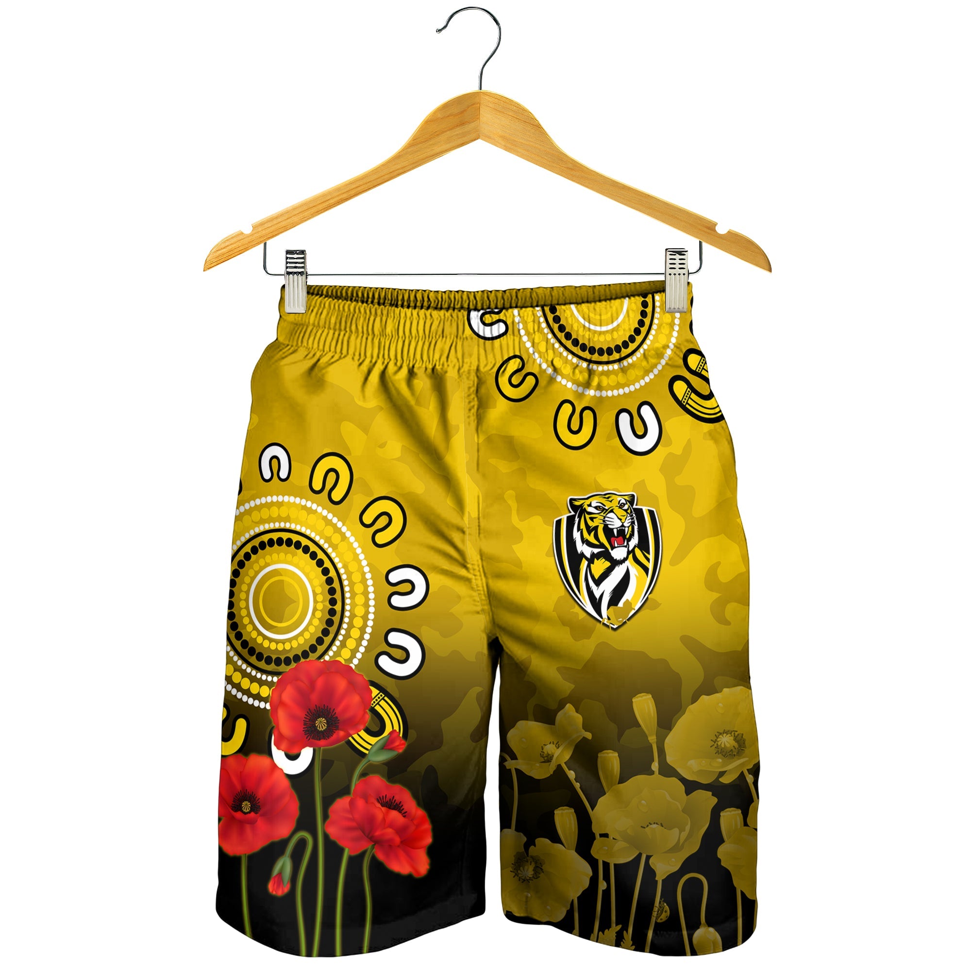 Richmond ANZAC 2022 Men Shorts Tigers Aboriginal Poppy - Vibe Hoodie Shop