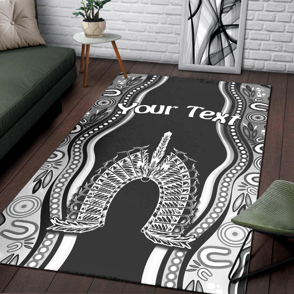 (Custom Personalised) Torres Strait Islands Area Rug The Dhari Mix Aboriginal Turtle Version Black 02 - Vibe Hoodie Shop