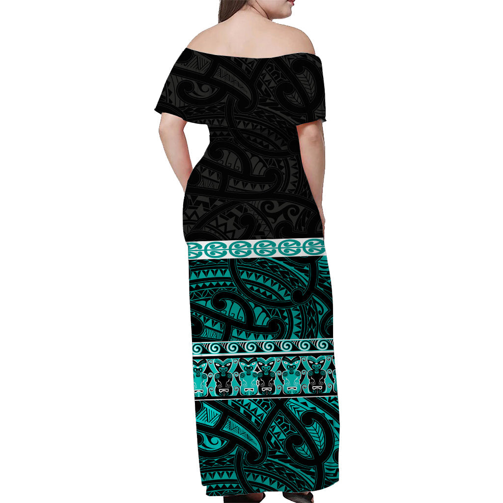 (Custom Personalised) New Zealand Off Shoulder Long Dress Maori Simple Turquoise - Vibe Hoodie Shop