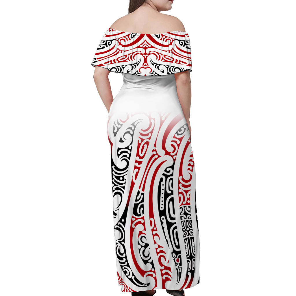 New Zealand Off Shoulder Long Dress Maori NZ Unique Red - Vibe Hoodie Shop