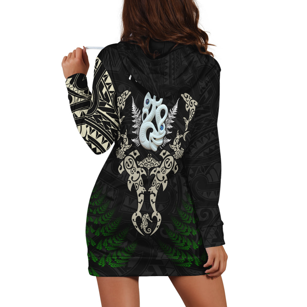 Aotearoa Fern Hoodie Dress Maori Manaia and Fish - Vibe Hoodie Shop