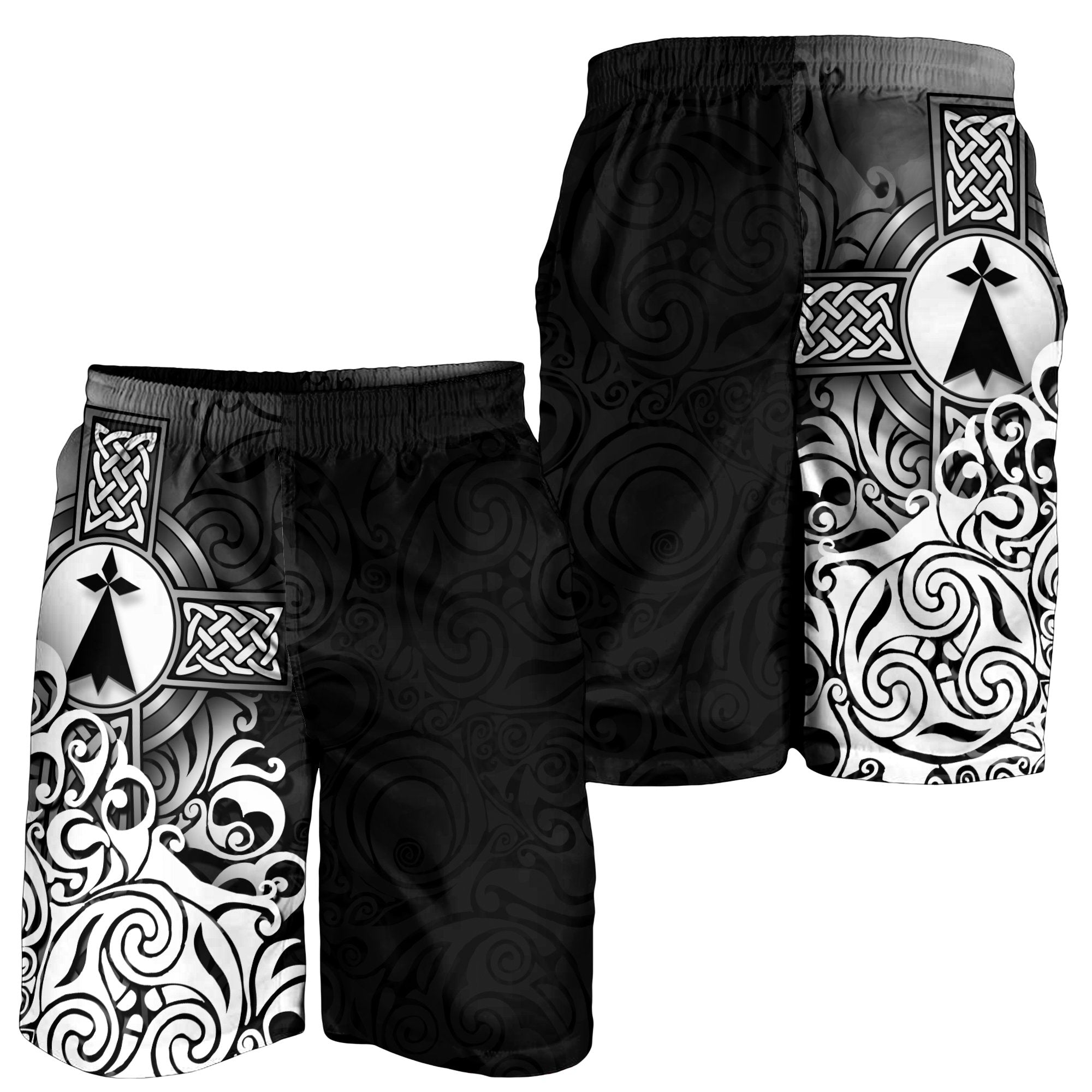 Brittany Celtic Men's Shorts - Bretagne Stoat Ermine With Celtic Cross - Vibe Hoodie Shop