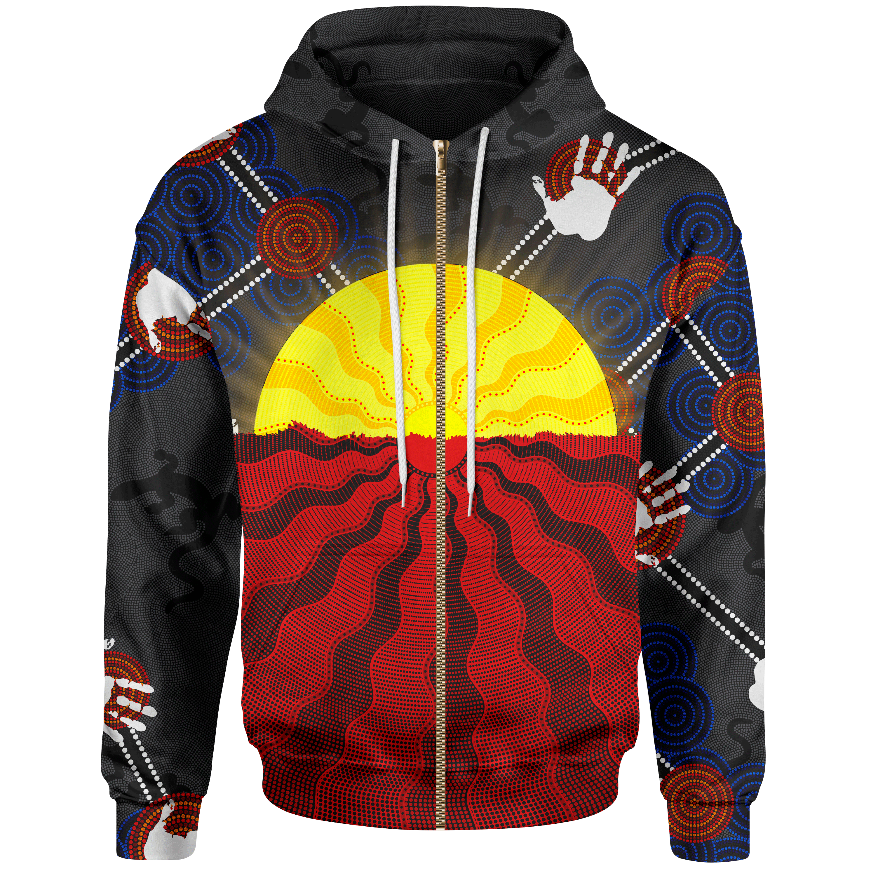 Aboriginal Zip - Up Hoodie, Aboriginal Lives Matter Flag Sun Dot Painting - Vibe Hoodie Shop