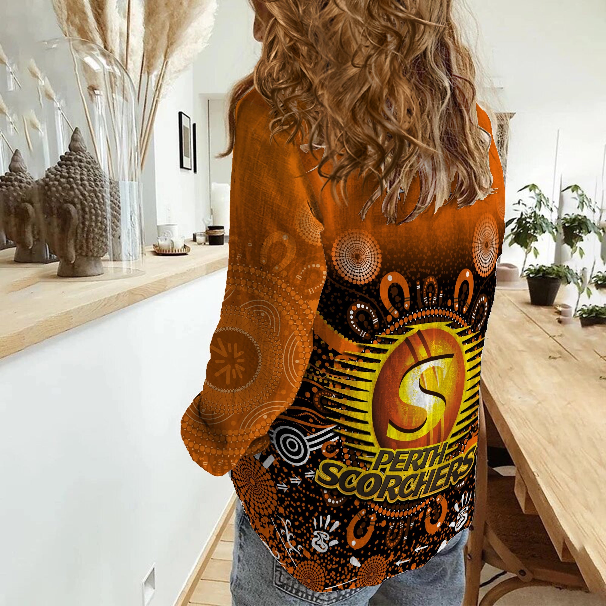 Perth Scorchers Women Casual Shirt Aboriginal Sunshine - Vibe Hoodie Shop