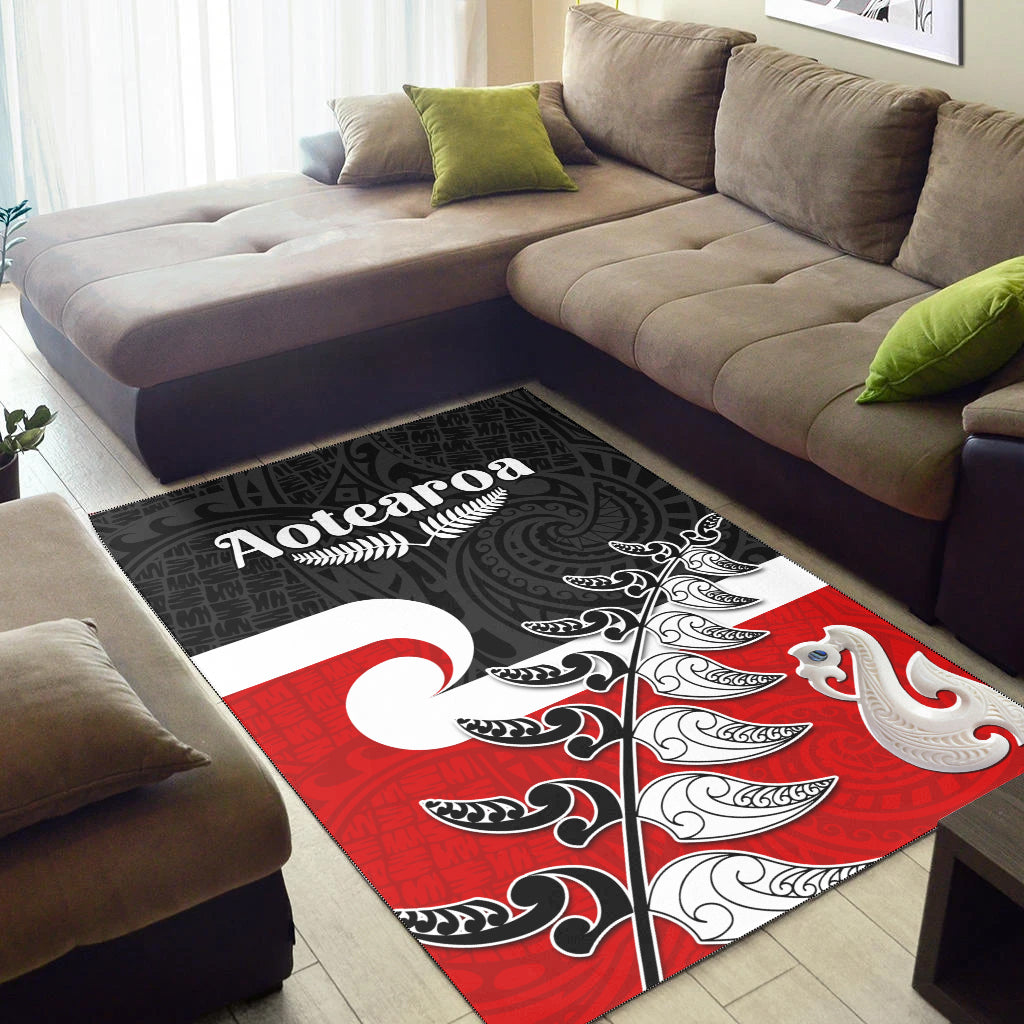 Waitangi Area Rug Aotearoa Maori Pattern Mix Fern and Manaia Koru - Vibe Hoodie Shop