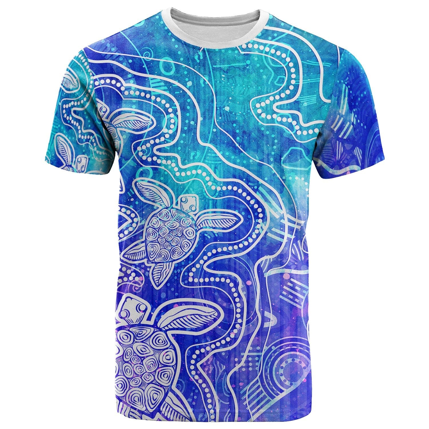 Aboriginal T shirt - Sea Turtle With Indigenous Patterns (Blue) - Vibe Hoodie Shop