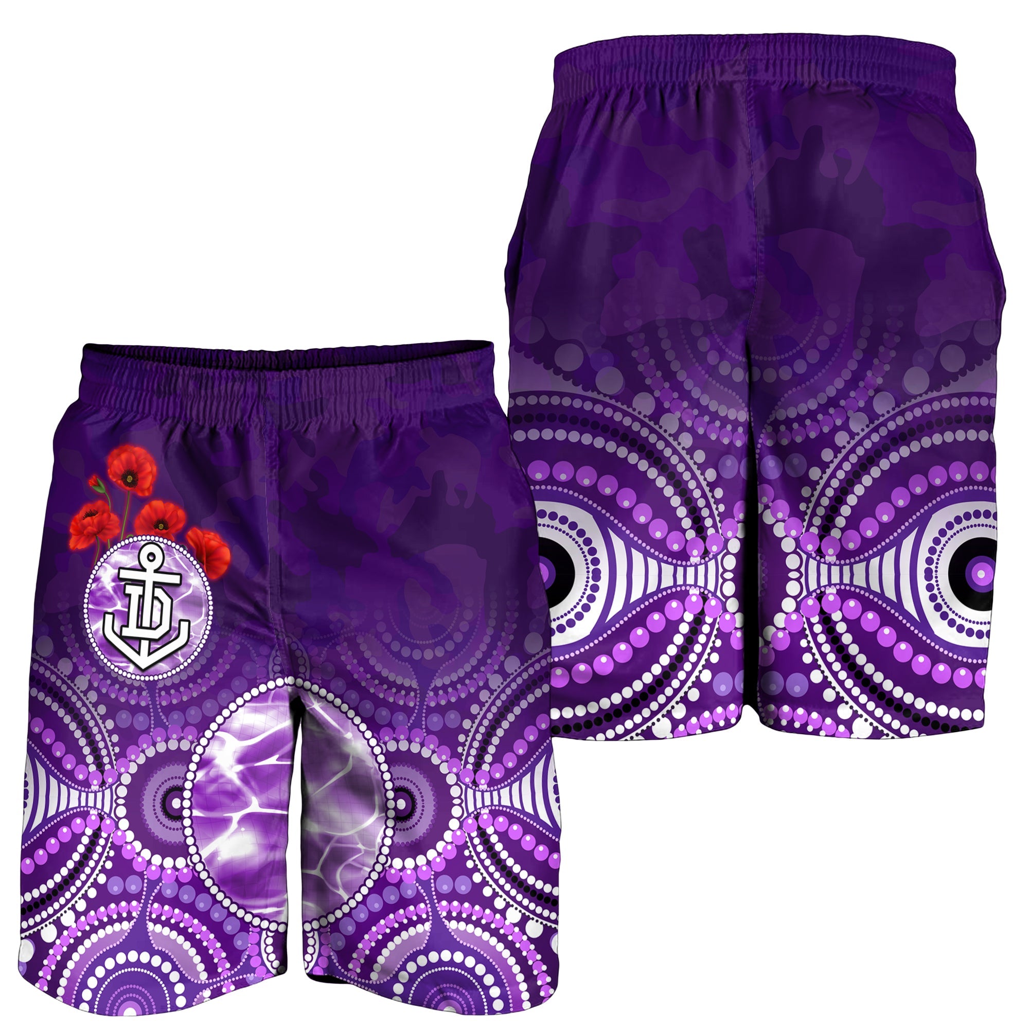 Dockers ANZAC 2022 Men Shorts Fremantle Football Aboriginal Poppy Flowers - Vibe Hoodie Shop