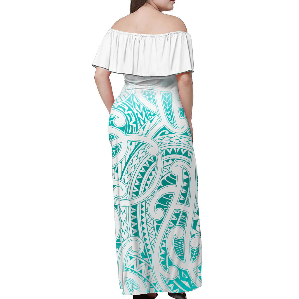 (Custom Personalised) New Zealand Off Shoulder Long Dress NZ Maori Turquoise - Vibe Hoodie Shop