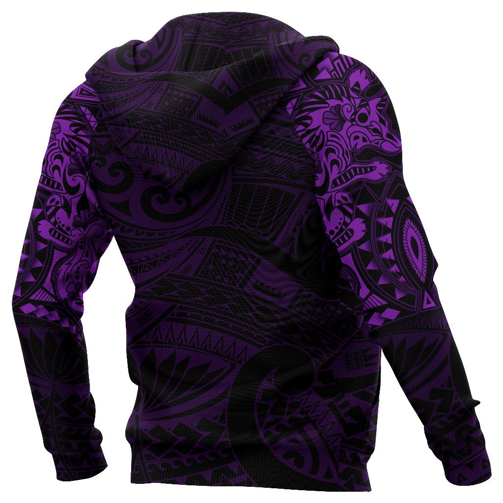 New Zealand Zip Up Hoodie, Maori Tattoo Wolf Dragon Zipper Hoodie - Purple - Vibe Hoodie Shop
