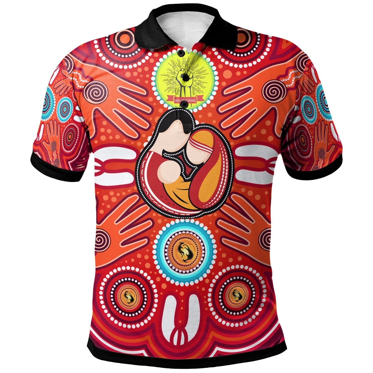 Polo Shirts - Aboriginal Family With Dot Painting art - Vibe Hoodie Shop