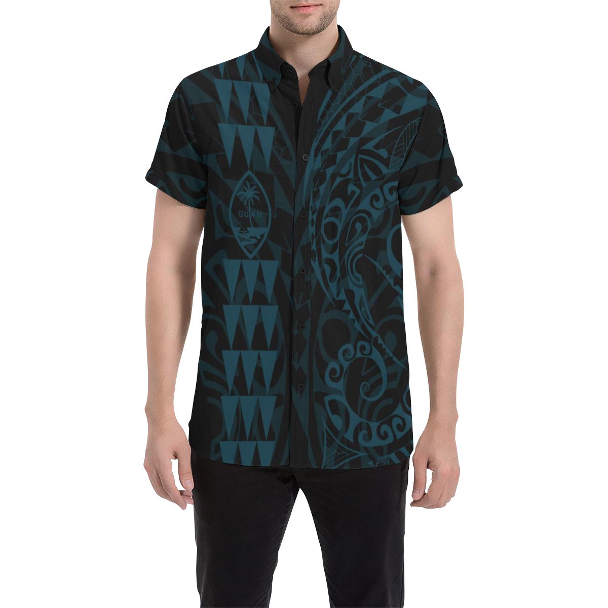 Guam Polynesian Short Sleeve Shirt Blue - Vibe Hoodie Shop