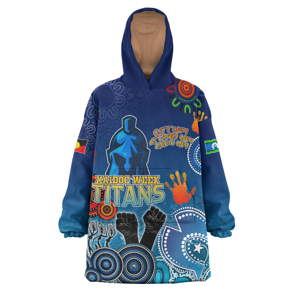 Titans Rugby Naidoc Snug Hoodie - Custom Get up! Stand up! Show up! Indigenous Naidoc Titans Wearable Blanket Hoodie RLT14 - Vibe Hoodie Shop