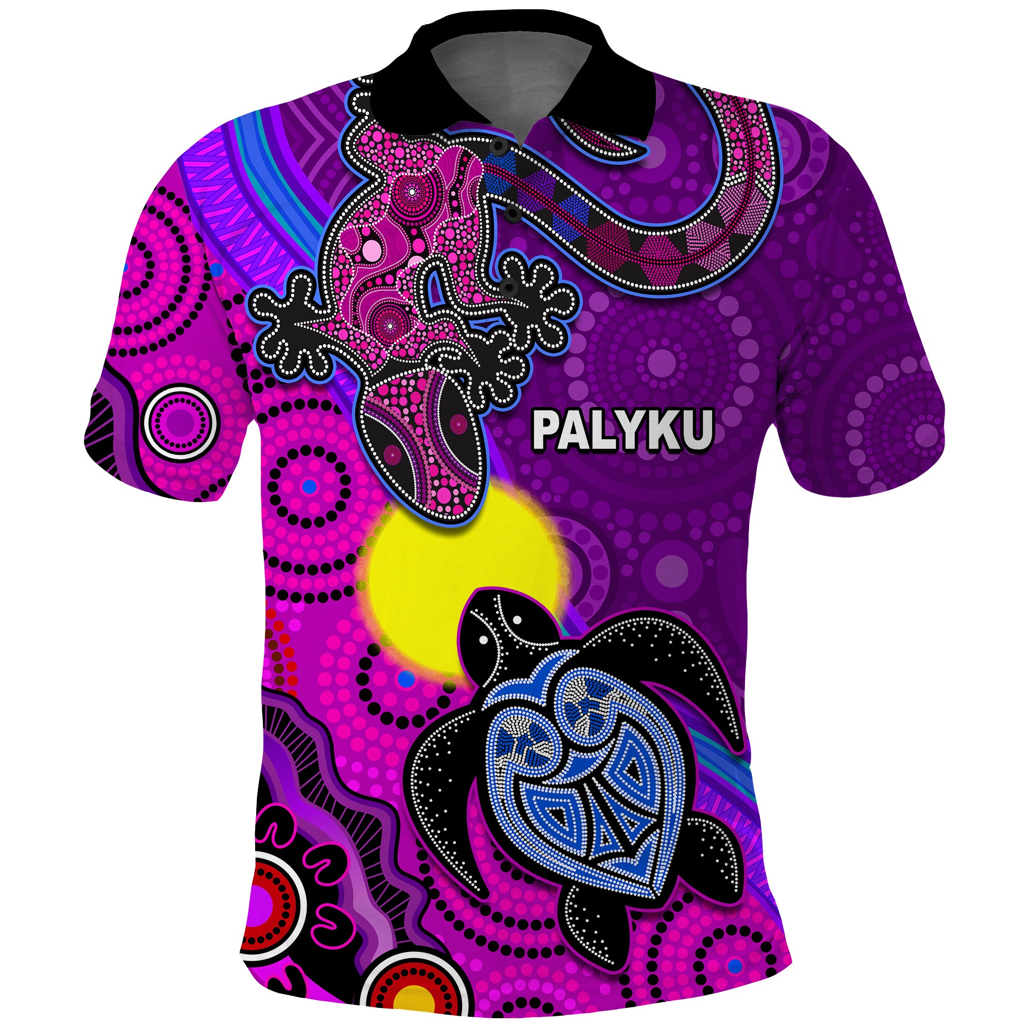 (PALYKU) Australia Lizard and Turtle Polo Shirt Aboriginal Art Beautiful Life - Vibe Hoodie Shop