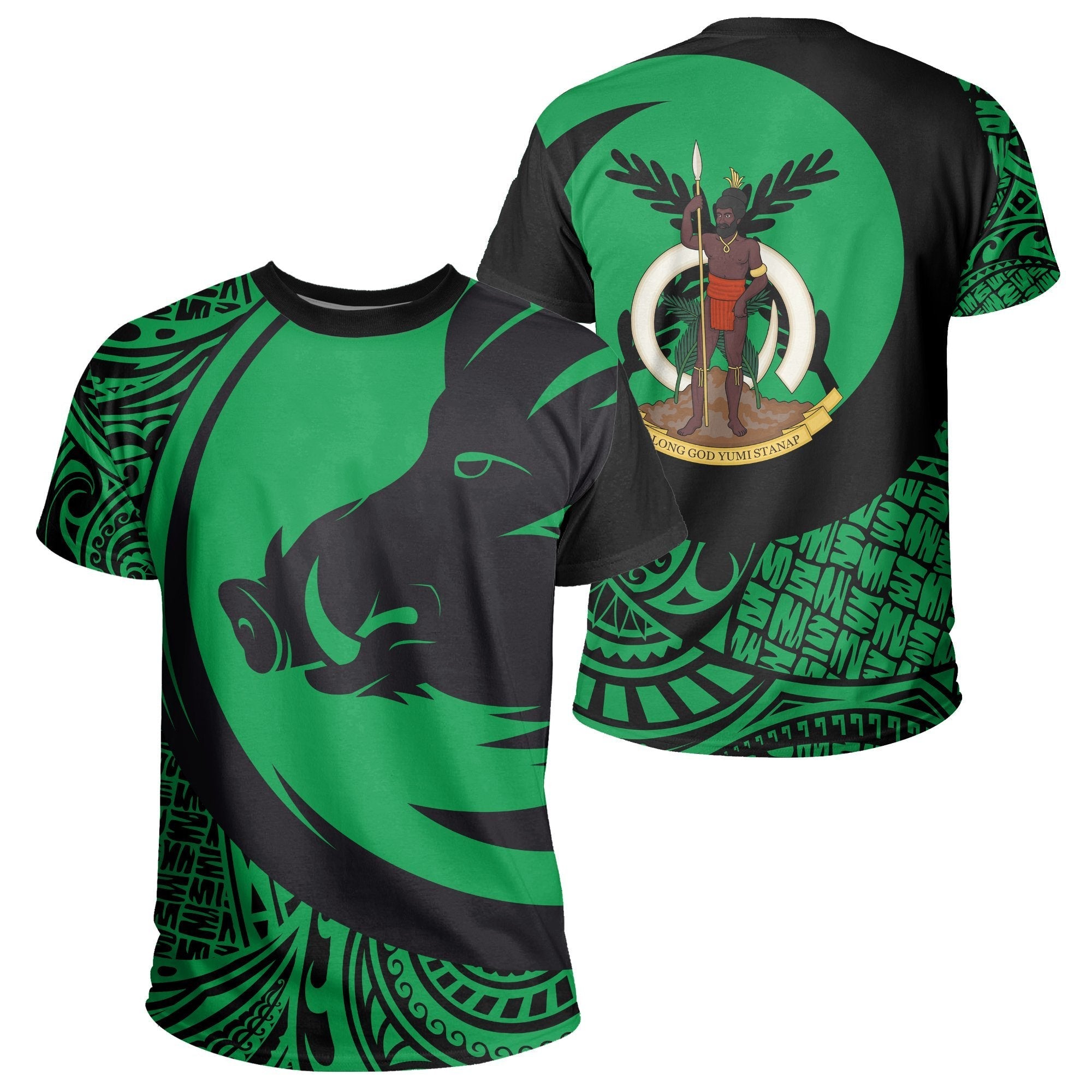 Vanuatu T shirt - Tribal Boar's Tusk - Green - Vibe Hoodie Shop