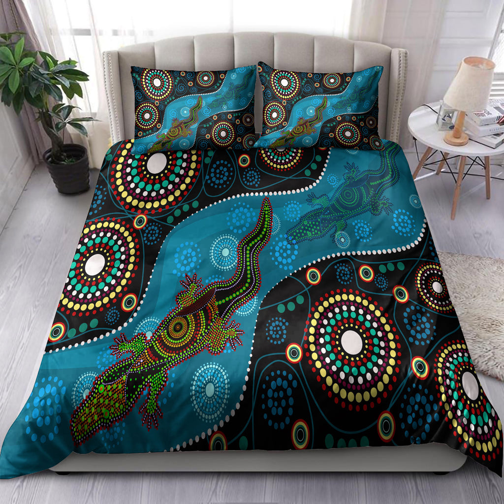 Australia Indigenous Bedding Set - Aboriginal Inspired Dreamtime Crocodile - Vibe Hoodie Shop