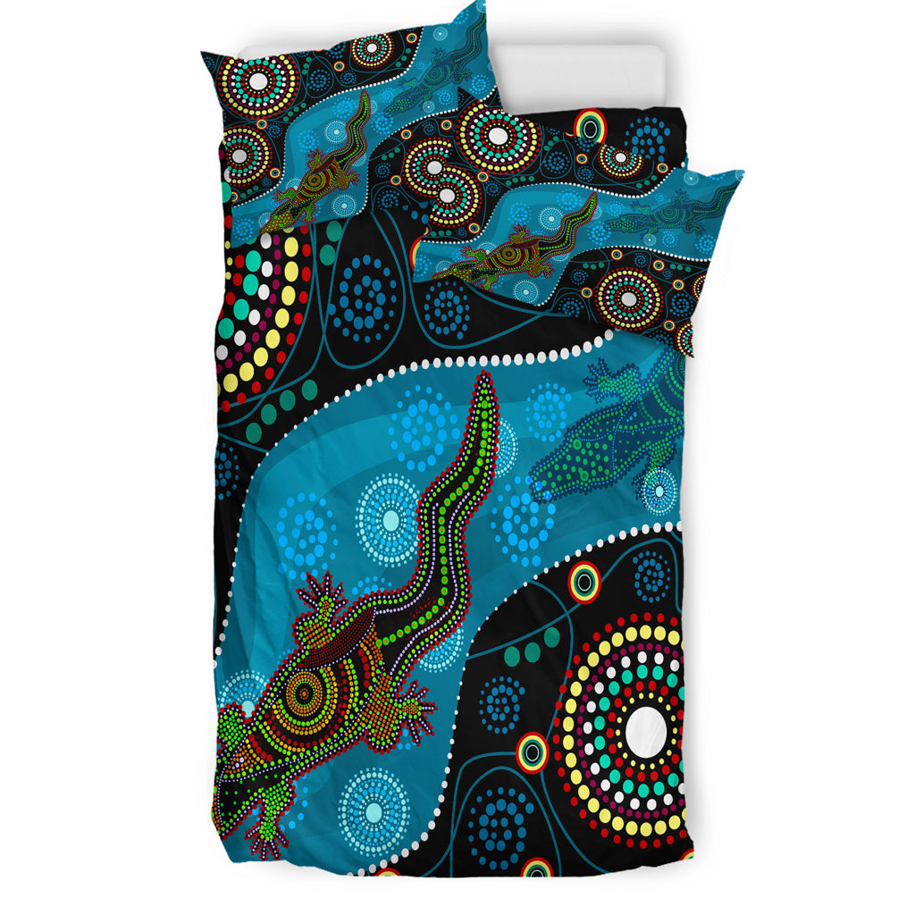 Australia Indigenous Bedding Set - Aboriginal Inspired Dreamtime Crocodile - Vibe Hoodie Shop