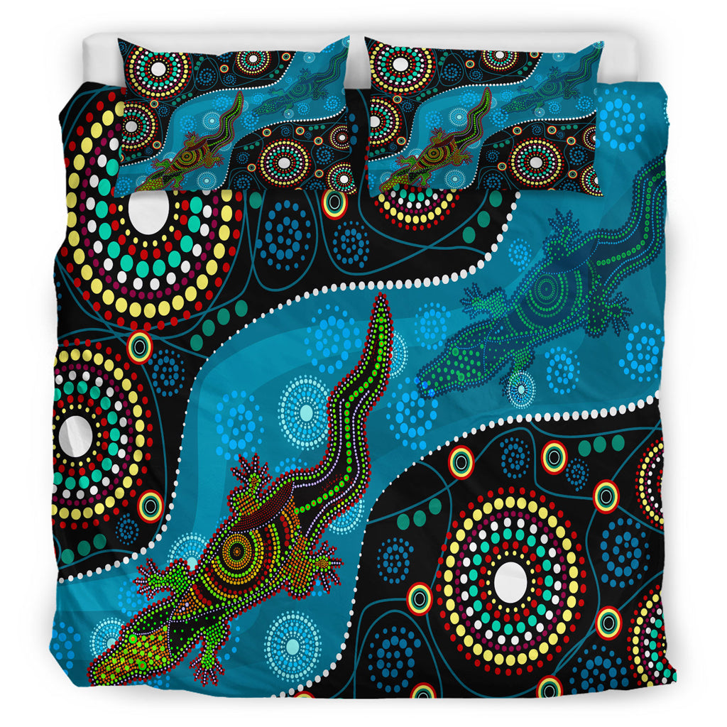 Australia Indigenous Bedding Set - Aboriginal Inspired Dreamtime Crocodile - Vibe Hoodie Shop