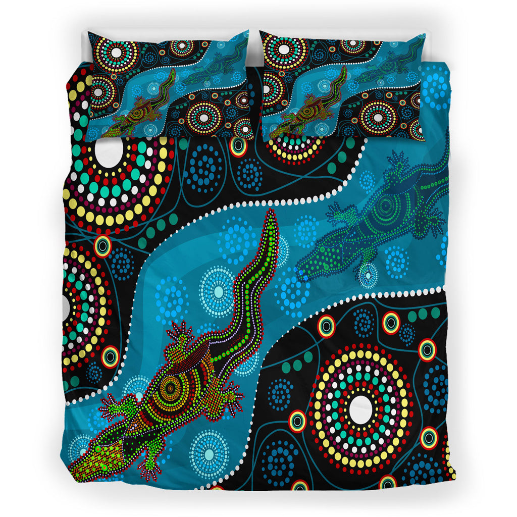 Australia Indigenous Bedding Set - Aboriginal Inspired Dreamtime Crocodile - Vibe Hoodie Shop