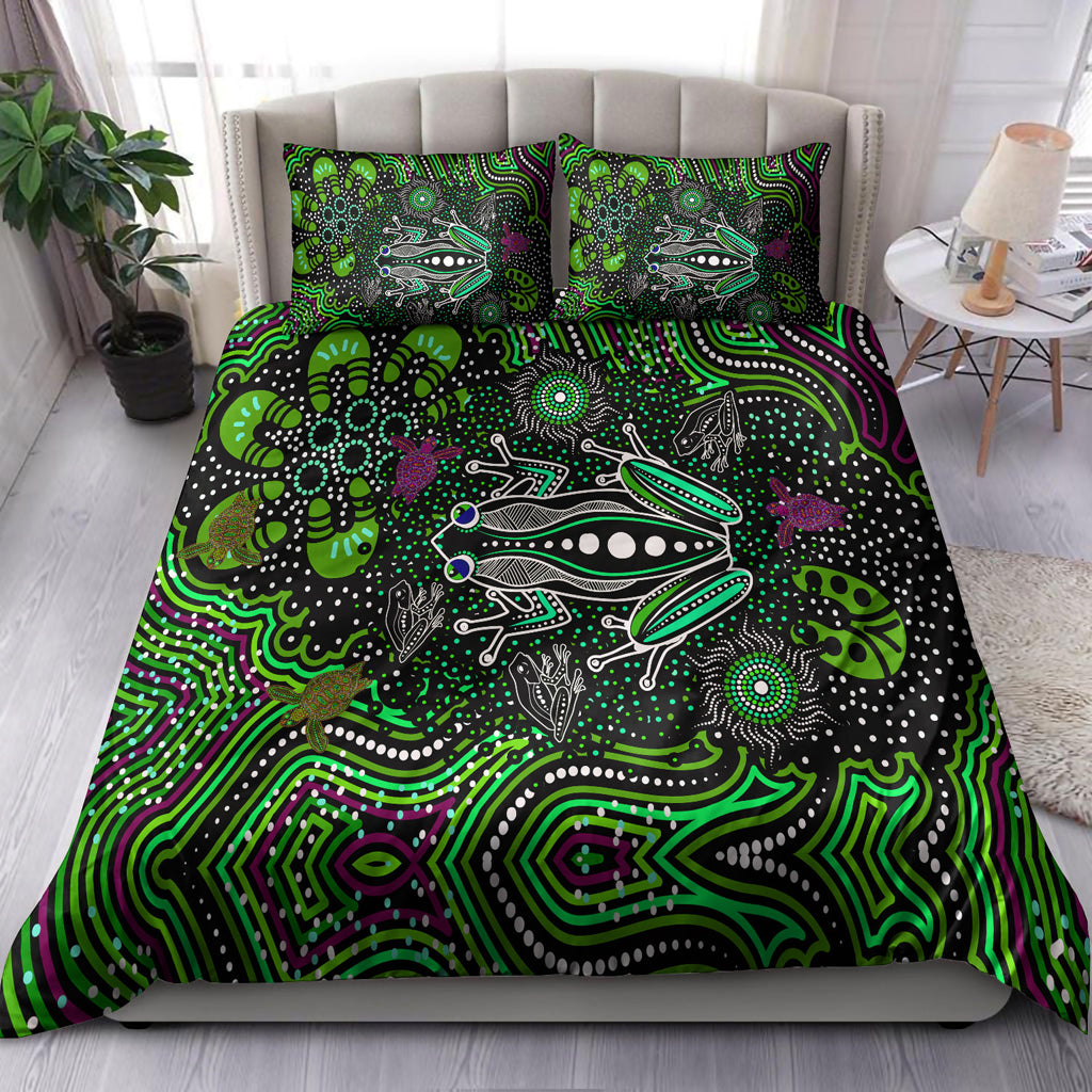 Australia Indigenous Bedding Set - Aboriginal inspired art Frog dreaming dot art background - Vibe Hoodie Shop