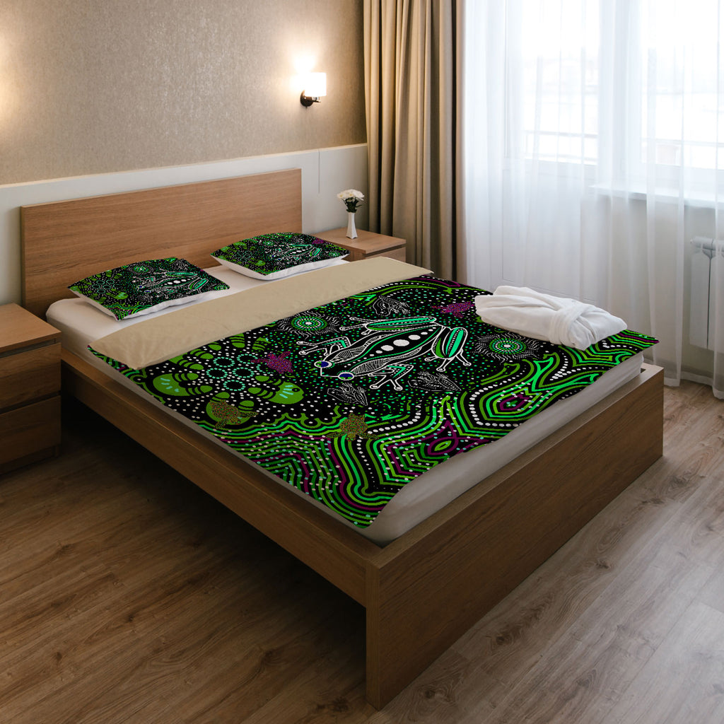 Australia Indigenous Bedding Set - Aboriginal inspired art Frog dreaming dot art background - Vibe Hoodie Shop