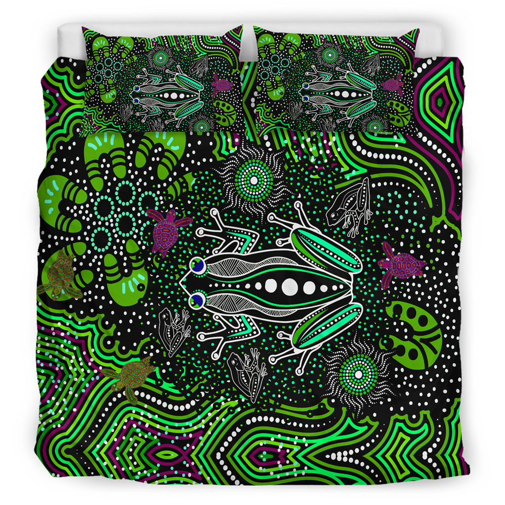 Australia Indigenous Bedding Set - Aboriginal inspired art Frog dreaming dot art background - Vibe Hoodie Shop