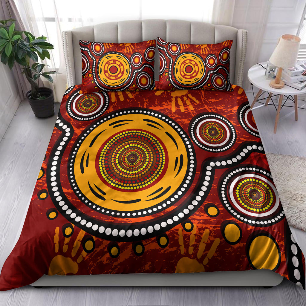 Australia Indigenous Bedding Set - Aboriginal inspired dot art conection concept with handprints - Vibe Hoodie Shop